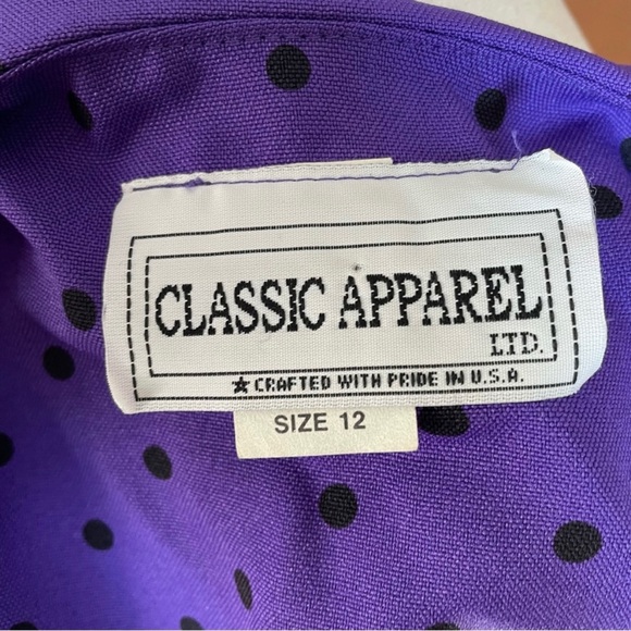 Classic Apparel Women’s Purple Black Polka Dot Jacket Blazer Size 12 - Picture 7 of 10
